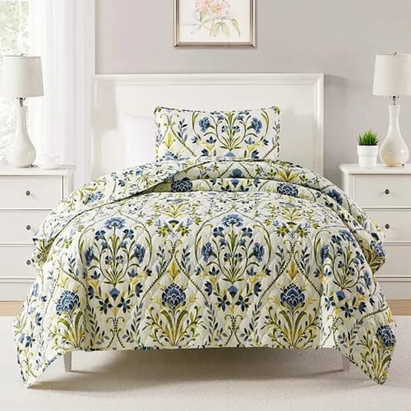 Seventh StudioProvince Floral Damask Printed Pinsonic Quilt KING 👑 Set - Picture 1 of 6